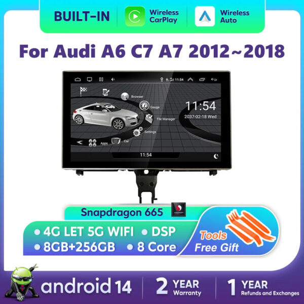 Android 14 Carplay Car Multimedia Player For Audi A6 C7 A7 2012~2018 Touch Screen 4G Music Stereo GPS Navi 8+256GB Auto Radio