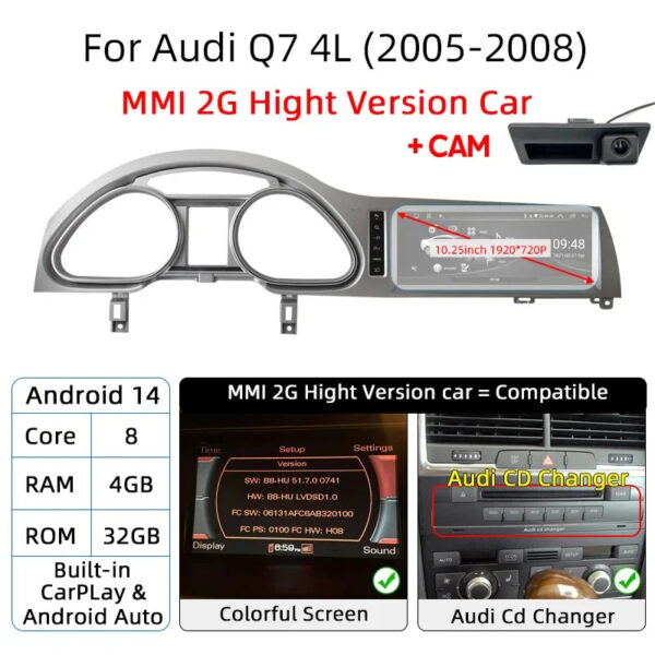 Android 14 Auto Car Radio Carplay Screen For Audi Q7 4L 2005-2015 MMI 2G 3G GPS Navi with Rear Camera Automotive Multimedia DSP - Image 15