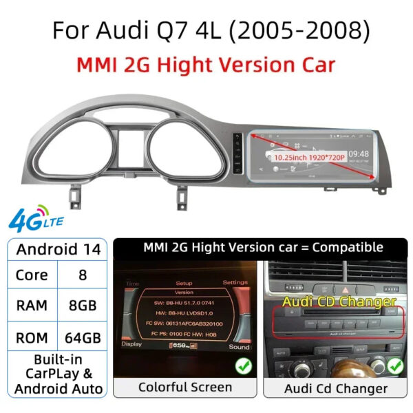 Android 14 Auto Car Radio Carplay Screen For Audi Q7 4L 2005-2015 MMI 2G 3G GPS Navi with Rear Camera Automotive Multimedia DSP - Image 17