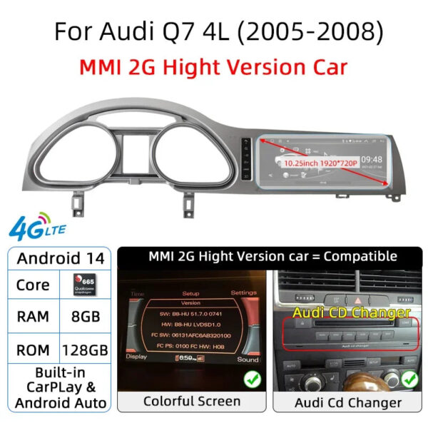 Android 14 Auto Car Radio Carplay Screen For Audi Q7 4L 2005-2015 MMI 2G 3G GPS Navi with Rear Camera Automotive Multimedia DSP - Image 13