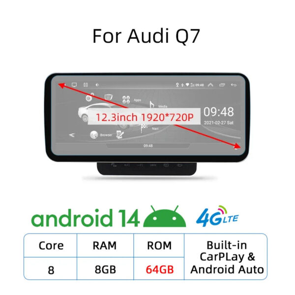 Nunoo Android 14 CarPlay Car Radio Player For Audi A4 A5 A6 Q7 MMI 2G Basic Red Screen GPS Navi Multimedia Stereo WiFi - Image 20