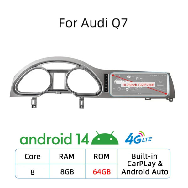 Nunoo Android 14 CarPlay Car Radio Player For Audi A4 A5 A6 Q7 MMI 2G Basic Red Screen GPS Navi Multimedia Stereo WiFi - Image 7