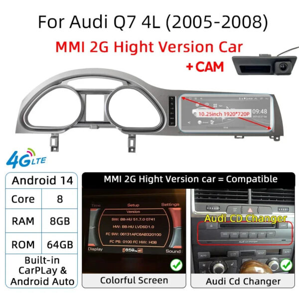 Android 14 Auto Car Radio Carplay Screen For Audi Q7 4L 2005-2015 MMI 2G 3G GPS Navi with Rear Camera Automotive Multimedia DSP - Image 12
