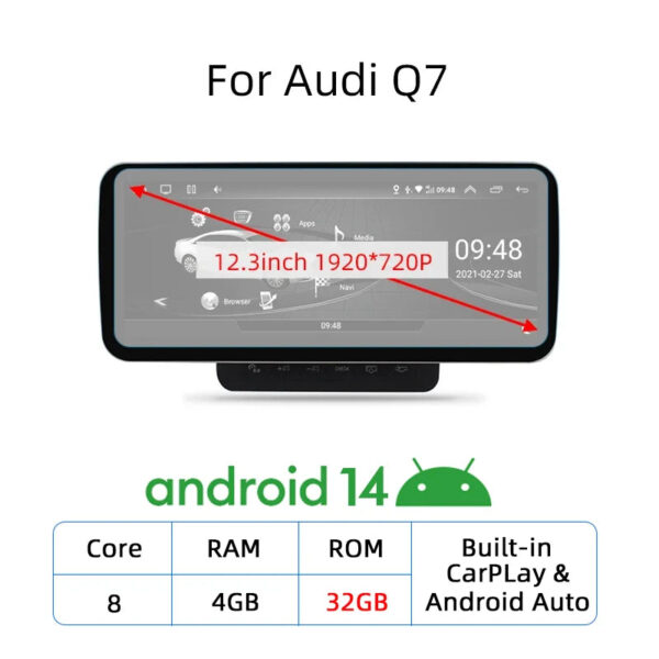 Nunoo Android 14 CarPlay Car Radio Player For Audi A4 A5 A6 Q7 MMI 2G Basic Red Screen GPS Navi Multimedia Stereo WiFi - Image 19