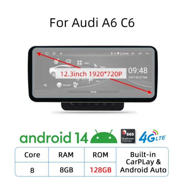 Nunoo Android 14 CarPlay Car Radio Player For Audi A4 A5 A6 Q7 MMI 2G Basic Red Screen GPS Navi Multimedia Stereo WiFi - Image 8