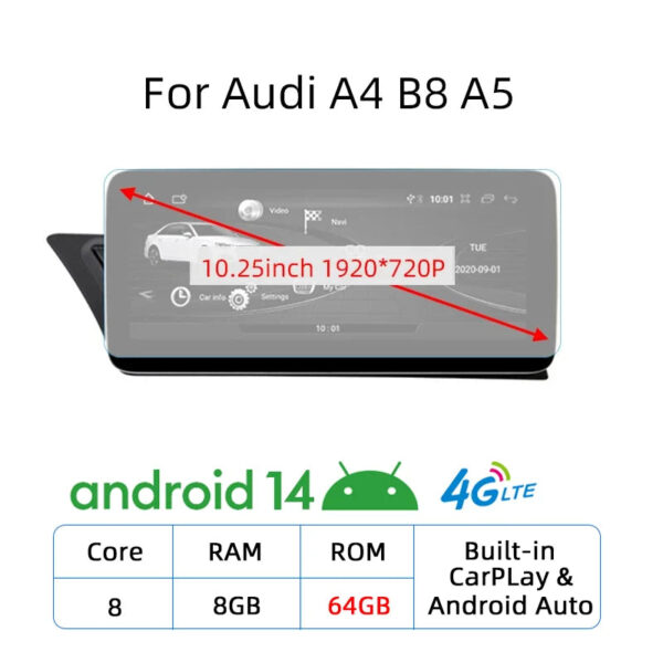 Nunoo Android 14 CarPlay Car Radio Player For Audi A4 A5 A6 Q7 MMI 2G Basic Red Screen GPS Navi Multimedia Stereo WiFi - Image 12
