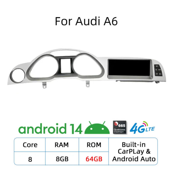 Nunoo Android 14 CarPlay Car Radio Player For Audi A4 A5 A6 Q7 MMI 2G Basic Red Screen GPS Navi Multimedia Stereo WiFi - Image 23