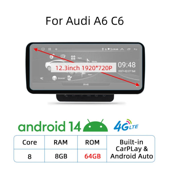 Nunoo Android 14 CarPlay Car Radio Player For Audi A4 A5 A6 Q7 MMI 2G Basic Red Screen GPS Navi Multimedia Stereo WiFi - Image 18