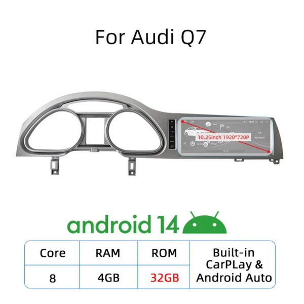 Nunoo Android 14 CarPlay Car Radio Player For Audi A4 A5 A6 Q7 MMI 2G Basic Red Screen GPS Navi Multimedia Stereo WiFi - Image 21