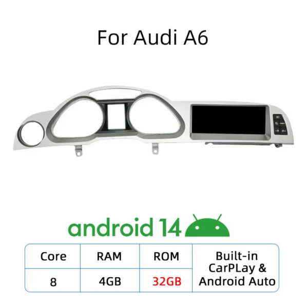 Nunoo Android 14 CarPlay Car Radio Player For Audi A4 A5 A6 Q7 MMI 2G Basic Red Screen GPS Navi Multimedia Stereo WiFi - Image 9