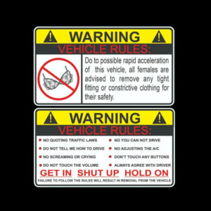 2 Pcs Warning Decals Vehicle Rules Funny Sticker Car Truck Decal No Bra Warning JDM Auto Fits Honda Vinyl Water Proof Stickers