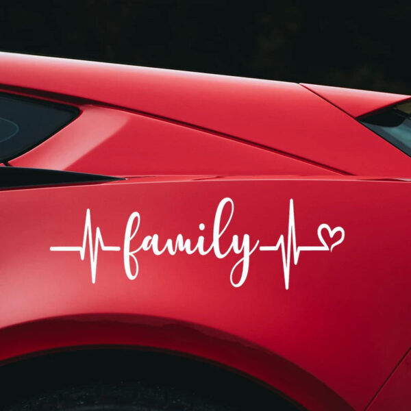 Family Heartbeat Die-Cut Vinyl Decal Car Sticker Waterproof Auto Decors on Car Body Bumper Rear Window Laptop #S60220 - Image 3