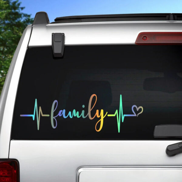 Family Heartbeat Die-Cut Vinyl Decal Car Sticker Waterproof Auto Decors on Car Body Bumper Rear Window Laptop #S60220 - Image 2