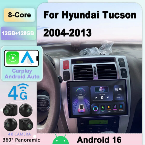 Car Radio Android 16 for Hyundai Tucson 2004-2013 Multimedia Video Player Navigation 2 Din DVD Head Unit Stereo Carplay Speakers