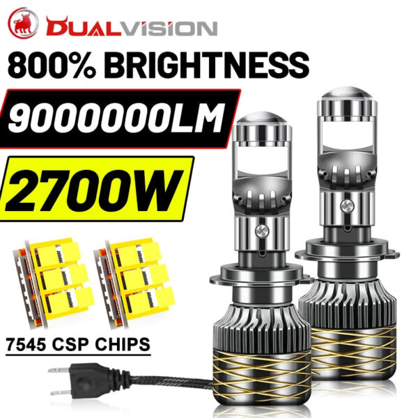 Dualvision H4 H11 H7 LED Headlights 2700W 9000000LM 7545 CSP Mini Projector Lens H8 H9 9005 HB3 9006 HB4 Car Lights Fog Lamp 12V
