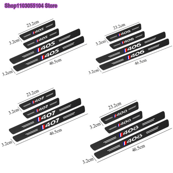 4pcs Carbon Fiber Car Door Sill Sticker For Peugeot 405 406 407 408 GT GTLINE Auto Accessories - Image 2
