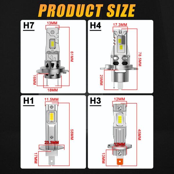 H1 LED Headlights 2500000LM 6000K 2000W 16PCS 7585 CSP High Low Beam Turbo Auto Light 1:1 Fanless Mini 12V H7 H4 H3 +600% Bright - Image 6