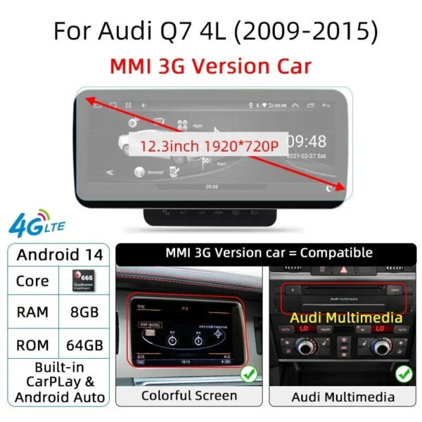 Android 14 Car Screen Player For Audi Q7 4L 2005-2015 GPS Navi Multimedia Stereo 8+128GB RAM 5G WIFI Carplay Qualcomm 8 Core - Image 9