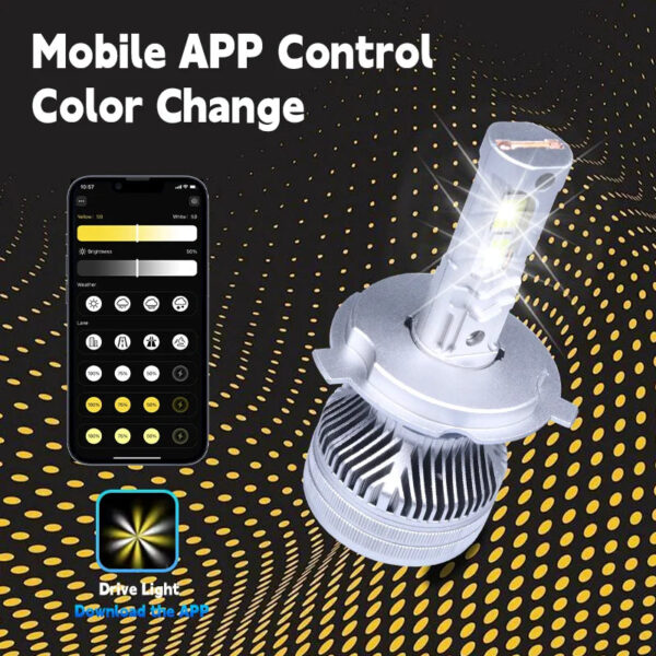 Carolyn 2pcs APP control H7 car headlight bulb H4 mini turbo headlight wireless H1 H11 9005 HB3 9006 HB4 LED car light - Image 2