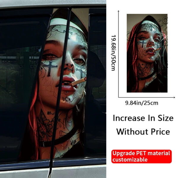 1PC/2PCS Somking Nun Sister Auto B-pillar Stickers Car Center Column Decoration Cover Scratches Waterproof Decals Accessories - Image 2