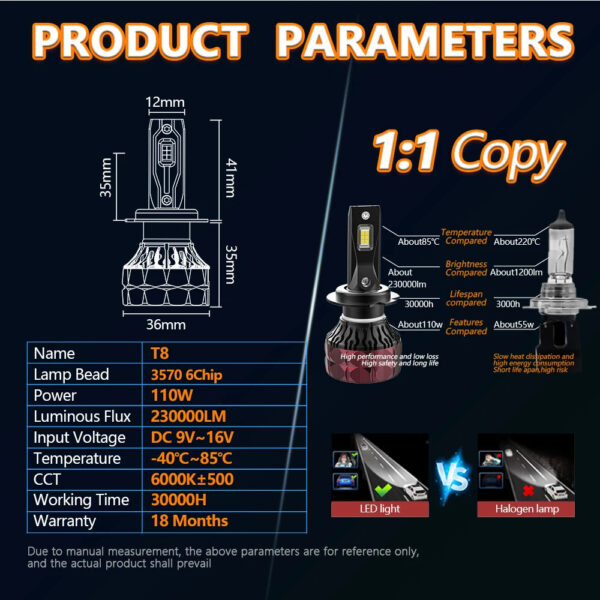 AKE H4 LED H7 H11 Car Headlight Bulbs 110W 230000LM CSP H1 9005 HB3 9006 HB4 9012 HIR2 Turbo Lamp 6000K Car Light 12V Auto Lamp - Image 2