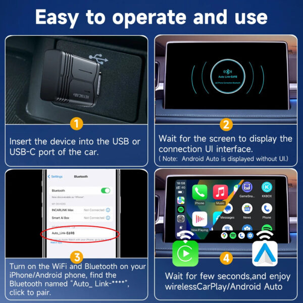 2025 HEYINCAR 2in1 Wireless Android Auto Adapter  Carplay Smart Dongle Plug and Play For  Kia Volvo Audi MG Opel VW Hyundai Jeep - Image 4