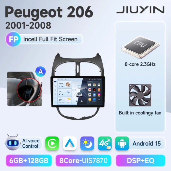 Android 15 Wireless CarPlay Auto Car Radio For Peugeot 206 206CC 206SW 2001-2008 Car Intelligent Systems DSP SWC RDS GPS FM - Image 8