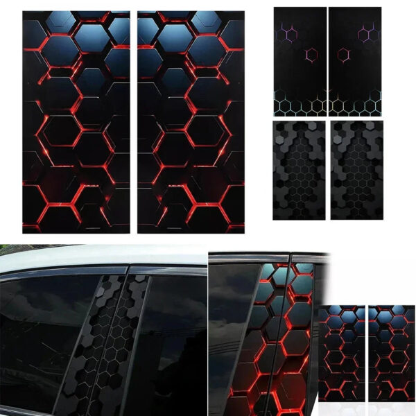 2Pcs Honeycomb-Car Stickers Auto B Pillar Waterproof Funny Decoration Cover Scratches Sunscreen Car Doors Pillar PET Decals - Image 2