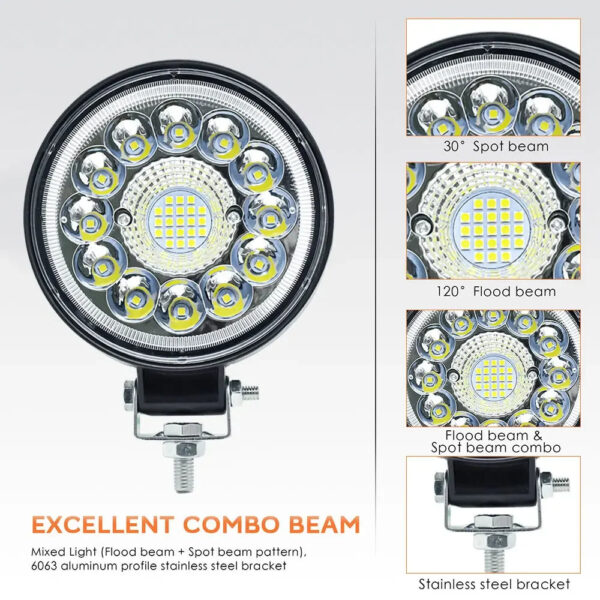 Auto Work Light 99W 123W Led Light Round Square LED Offroad LED Bar 4 Inch Spot Flood Fog Lamp12V 24V Off Road 4x4 1/2/4pcs - Image 2