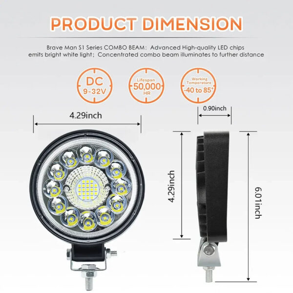 Auto Work Light 99W 123W Led Light Round Square LED Offroad LED Bar 4 Inch Spot Flood Fog Lamp12V 24V Off Road 4x4 1/2/4pcs - Image 5