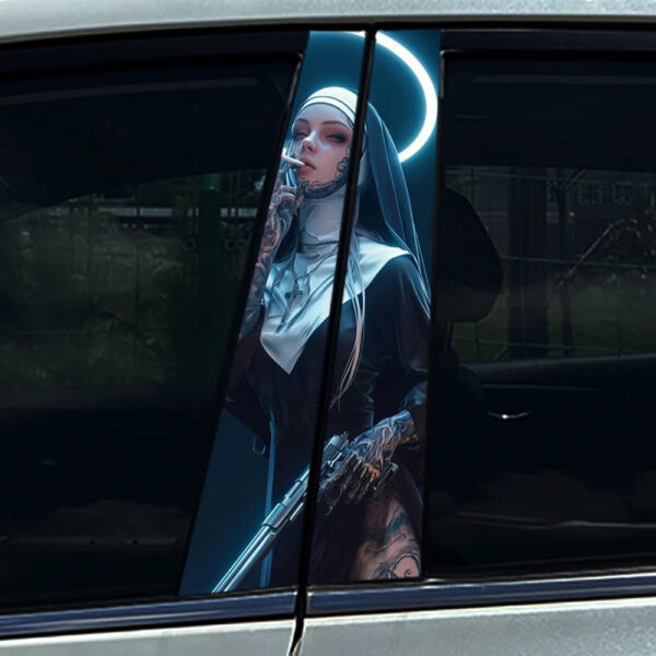 1PC/2PCS Somking Nun Sister Auto B-pillar Stickers Car Center Column Decoration Cover Scratches Waterproof Decals Accessories - Image 11