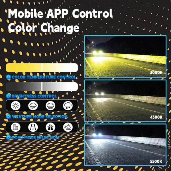 Carolyn 2pcs APP control H7 car headlight bulb H4 mini turbo headlight wireless H1 H11 9005 HB3 9006 HB4 LED car light - Image 3