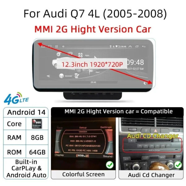 Android 14 Car Screen Player For Audi Q7 4L 2005-2015 GPS Navi Multimedia Stereo 8+128GB RAM 5G WIFI Carplay Qualcomm 8 Core - Image 10