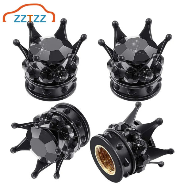 4 Pcs Crown Tire Valve Stem Caps Bling Crystal Rhinestone Universal Chrome Crown Vehicle Car Tire Caps Covers  Autos Accesorios