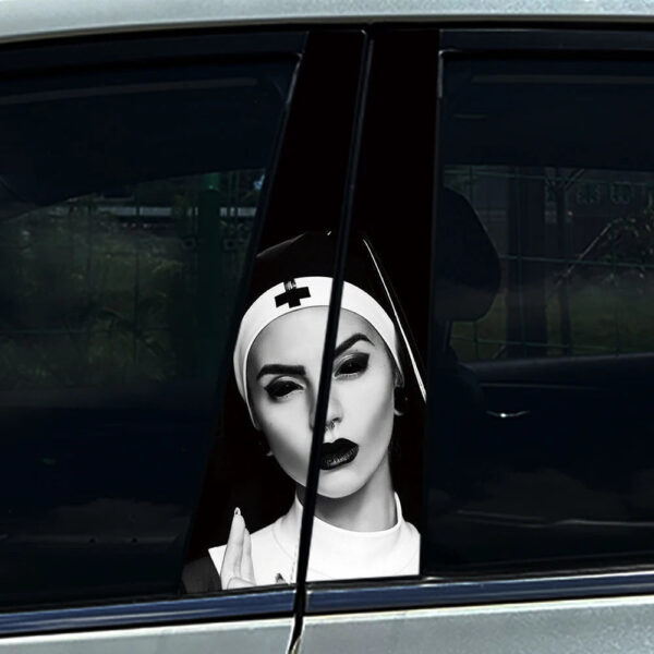 1PC/2PCS Somking Nun Sister Auto B-pillar Stickers Car Center Column Decoration Cover Scratches Waterproof Decals Accessories - Image 8
