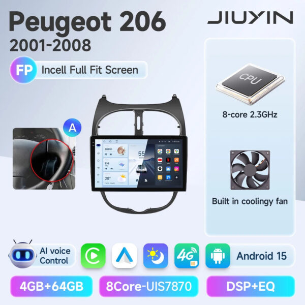 Android 15 Wireless CarPlay Auto Car Radio For Peugeot 206 206CC 206SW 2001-2008 Car Intelligent Systems DSP SWC RDS GPS FM - Image 15