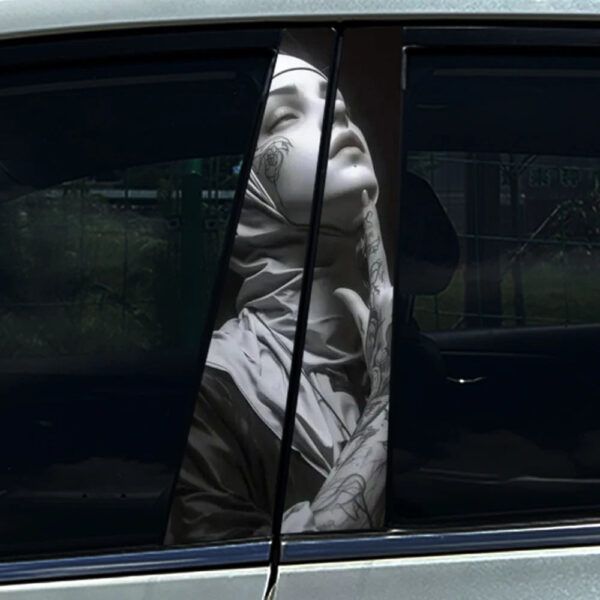 1PC/2PCS Somking Nun Sister Auto B-pillar Stickers Car Center Column Decoration Cover Scratches Waterproof Decals Accessories - Image 12