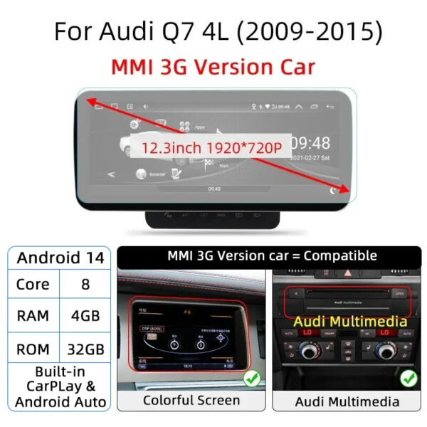 Android 14 Car Screen Player For Audi Q7 4L 2005-2015 GPS Navi Multimedia Stereo 8+128GB RAM 5G WIFI Carplay Qualcomm 8 Core - Image 11