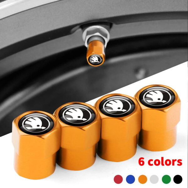 Car Accessories 4pcs Badge Wheel Tire Valve Stem Caps Auto Airtight Covers For Skoda Octavia 2 3 Kodiaq Fabia Karoq Superb 3 VII - Image 3
