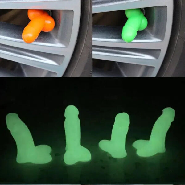 4Pcs Car Penis Shape Valve Stem Cap Car Motorcycles Luminous Car Tire Valve Caps Prank Auto Stem Cap Wheel Tire Valve Stem Cap