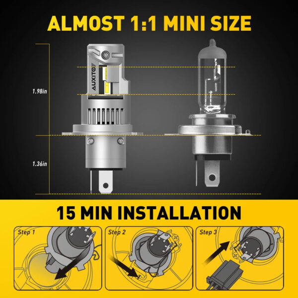 AUXITO 2Pcs 20000LM 100W Super Bright Canbus Auto Headlamp Turbo LED H4 9003 High Low Beam Headlight Bulb 12-CSP Chips No Error - Image 5