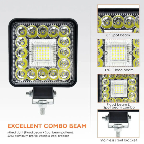 Auto Work Light 99W 123W Led Light Round Square LED Offroad LED Bar 4 Inch Spot Flood Fog Lamp12V 24V Off Road 4x4 1/2/4pcs - Image 3