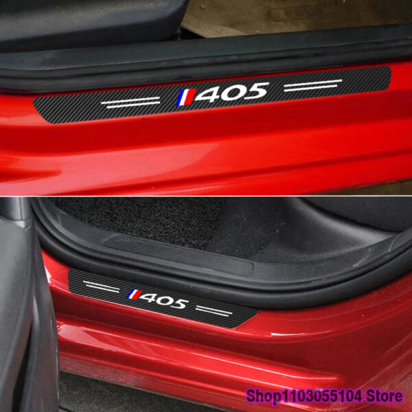 4pcs Carbon Fiber Car Door Sill Sticker For Peugeot 405 406 407 408 GT GTLINE Auto Accessories - Image 3