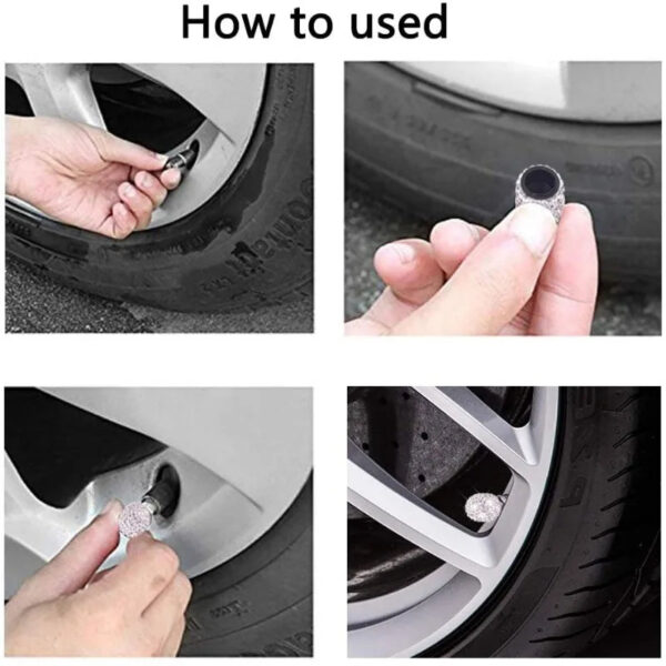 4Pcs Rhinestone Car Tire Valve Caps Diamond Inlay Bling Bling Car Wheel Valve Cover Decoration Dustproof Cap Auto Accessories - Image 3