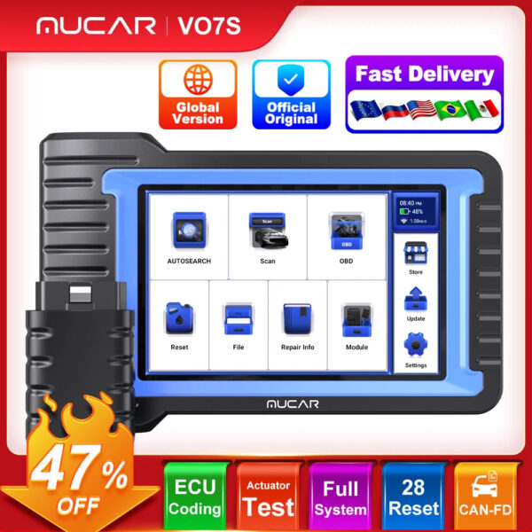 MUCAR VO7 VO7S Plus Auto OBD2 Scanner Profession Full System IMMO DPF 28 Reset ECU Coding Active Test Car Diagnosis Tool