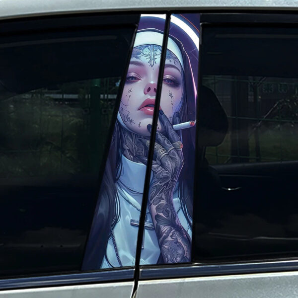 1PC/2PCS Somking Nun Sister Auto B-pillar Stickers Car Center Column Decoration Cover Scratches Waterproof Decals Accessories - Image 10