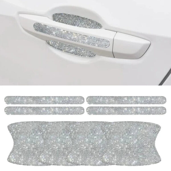 8Pcs Bling Crystal Diamond Rhinestone Car Door Handle Decoration Sticker Auto Handle Door Bowl Anti-scratch Protector Sticker