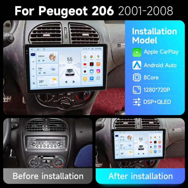 Android 15 Wireless CarPlay Auto Car Radio For Peugeot 206 206CC 206SW 2001-2008 Car Intelligent Systems DSP SWC RDS GPS FM - Image 2