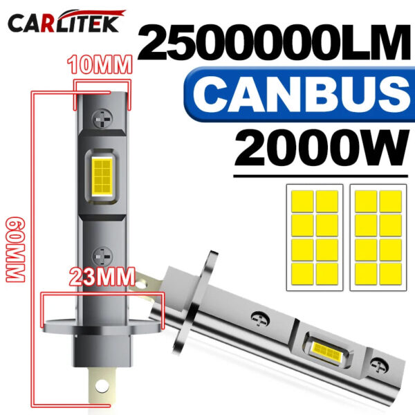 H1 LED Headlights 2500000LM 6000K 2000W 16PCS 7585 CSP High Low Beam Turbo Auto Light 1:1 Fanless Mini 12V H7 H4 H3 +600% Bright