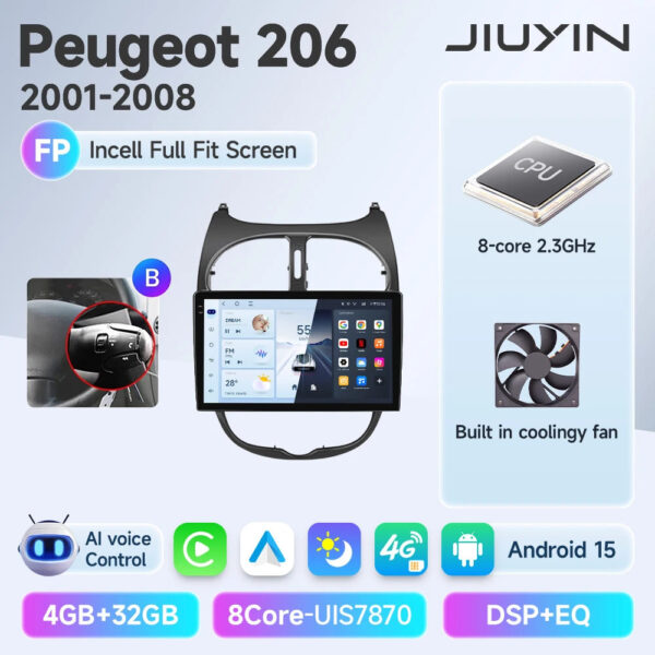 Android 15 Wireless CarPlay Auto Car Radio For Peugeot 206 206CC 206SW 2001-2008 Car Intelligent Systems DSP SWC RDS GPS FM - Image 23